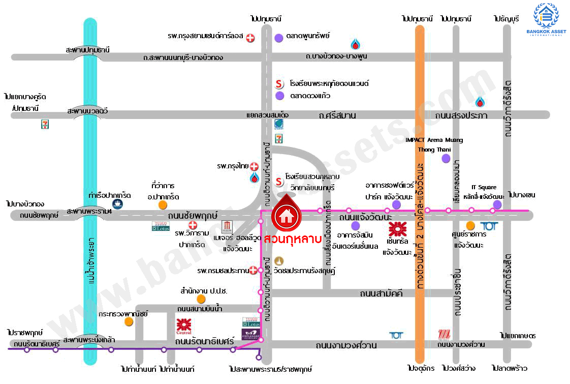 *****ทาวน์เฮ้าส์มือสองนนทบุรี โครงการ สวนกุหลาบ ติวานนท์-ปากเกร็ด เนื้อที่ 18 ตร.ว. พื้นที่ใช้สอย 96 ตร.ม. ฟังก์ชั่น 2 ห้องนอน 2 ห้องน้ำ บนทำเลศักยภาพ เชื่อมต่อถนนติวานท์ ถนนแจ้งวัฒนะ ใกล้รถไฟฟ้าสายสีชมพู "สถานีปากเกร็ด" ใกล้จุดขึ้นทางด่วน "ศรีสมาน" และเพียง 5 นาที ถึงเซ็นทรัลแจ้งวัฒนะ แถมฟรี! เครื่องปรับอากาศ พร้อมเข้าอยู่ได้เลย